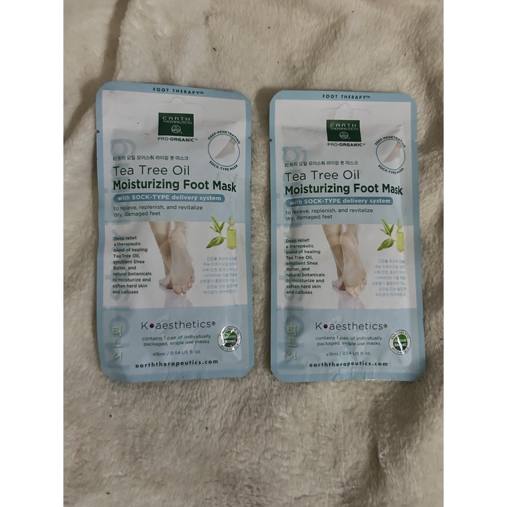 Earth Therapeutics Tea Tree Oil Moisturizing Foot Mask, New Sealed Package! Two!